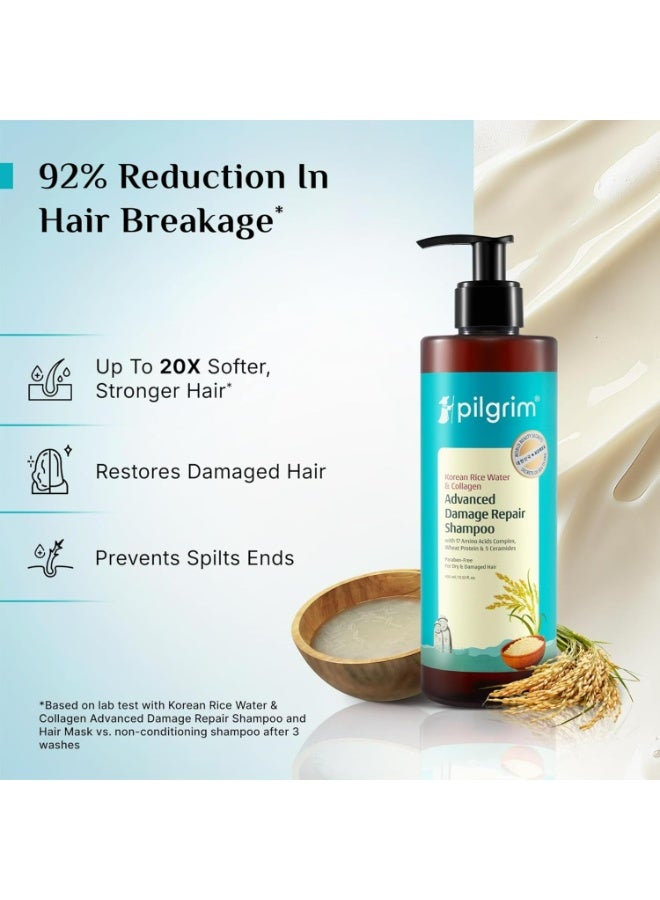 Pilgrim Korean Rice Water & Collagen Advanced Damage Repair Shampoo with 17 Amino Acids, Wheat Protein & 5 Ceramides Paraben-Free For Dry & Damaged Hair For Women and Men 400 ml (Pack of 1) Clear - Image 2